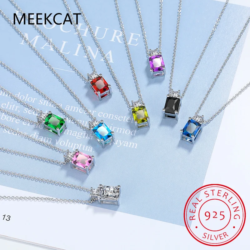 6ct Emerald Cut Nano Emerald Pendant Necklace 45cm Link Chain 925 Sterling Silver for Women Daily Wedding Party Jewelry