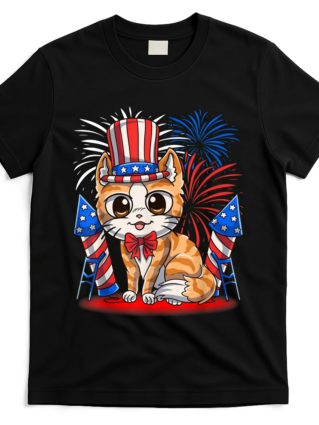 4Th Of July Patriotic Cat Funny American Flag Meowica Cute T-Shirt 4Oj7693443 At Black Product Image Same Style For Men And Wome