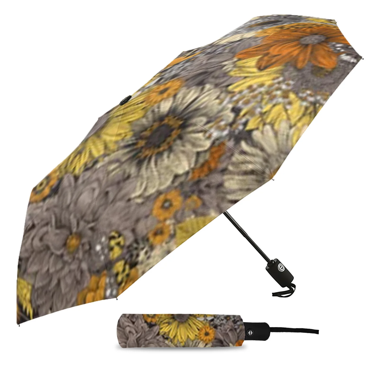 Autumn Flowers And Butterflies Automatic Umbrella Portable Folding Sunny and Rainy Umbrella Women Parasol Umbrella