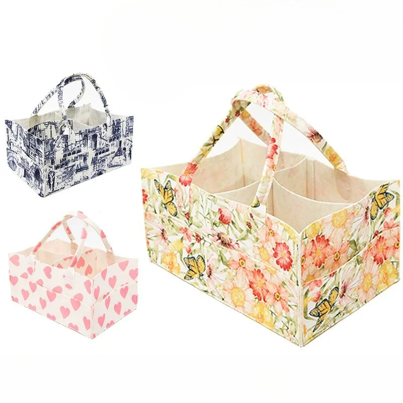 Large Capacity Felt Diaper Bags Travel Storage Bag Baby Disposable Nappy Organizer Maternity Bag Printed Design Multi-Functional