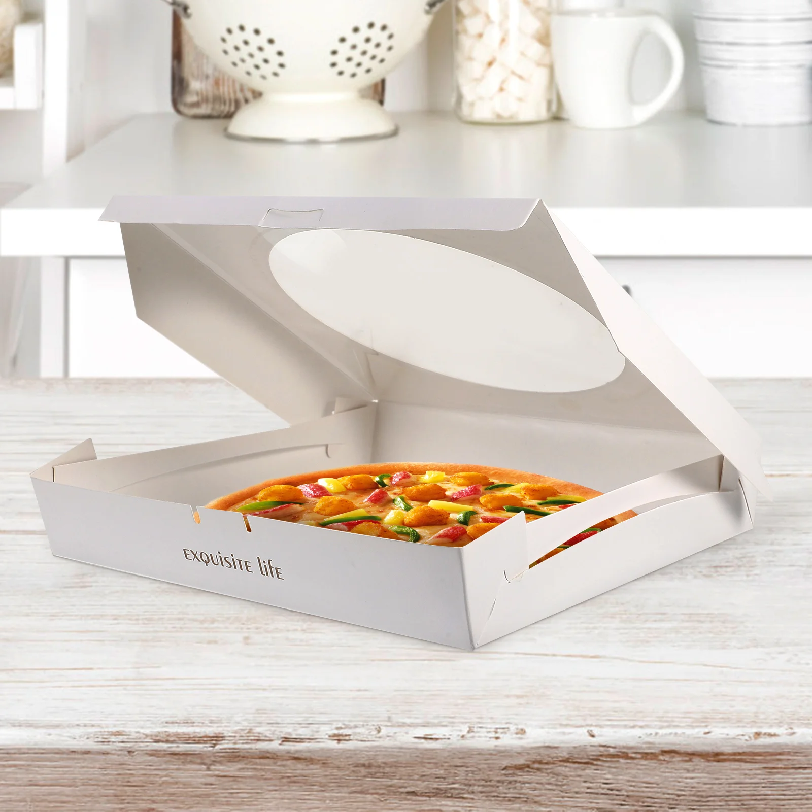 

20pcs Pizza Boxes Clear Window Thickened Food Storage Containers Restaurant Takeout Paper Box Fresh Keeper Holder For Steak