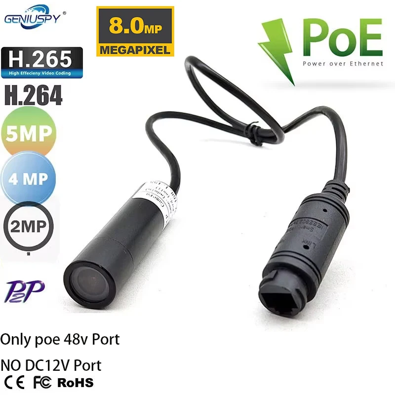 Kamera IP POE 48V NO DC 12V, mini kamera typu bullet, 1080P 2MP 4MP 5MP 8MP 4K, kamera monitoringu IP, szerokokątna kamera CCTV.