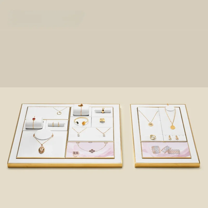 Light luxury jewelry display rack, high-end leather rings, necklaces, earrings counter, jewelry display tray