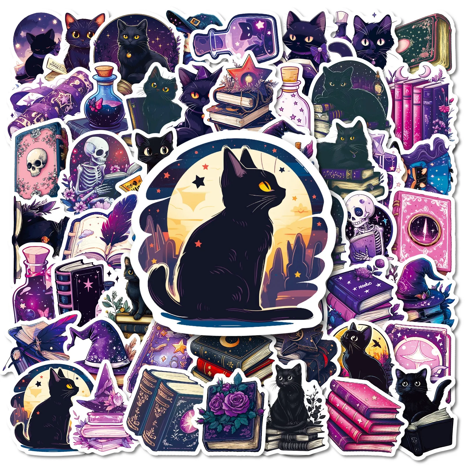 

10/56pcs Gothic Dark Magic Black Cat Stickers Cool Halloween Tarot Goth Decals DIY Scrapbook Bottle Phone Luggage Car Sticker