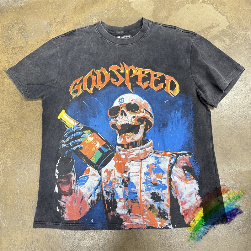

Godspeed T-shirt Trend Brand Men Women Street Letter Pattern Printed Roundneck Short Sleeve Loose Tops