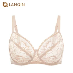 Women's Sexy Transparent Floral Lace Bra Minimizer Sheer Unlined  Full Coverage Underwire Plus Size Sheer Breathable Lightweight