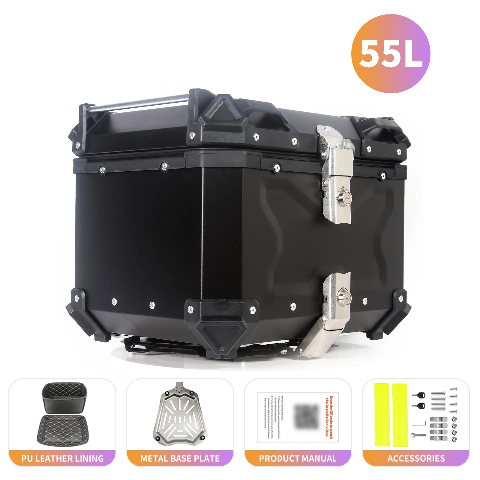 45L 55L 65L Waterdichte Motorfiets Achterkoffer Aluminium Alloy Achterbagagekoffer Universele Pasvorm Voor De Meeste Motorfietsen En Scooters