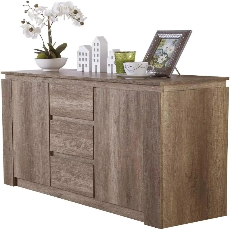 Oak wood cutlery cabinet with storage drawers and door adjustable shelving