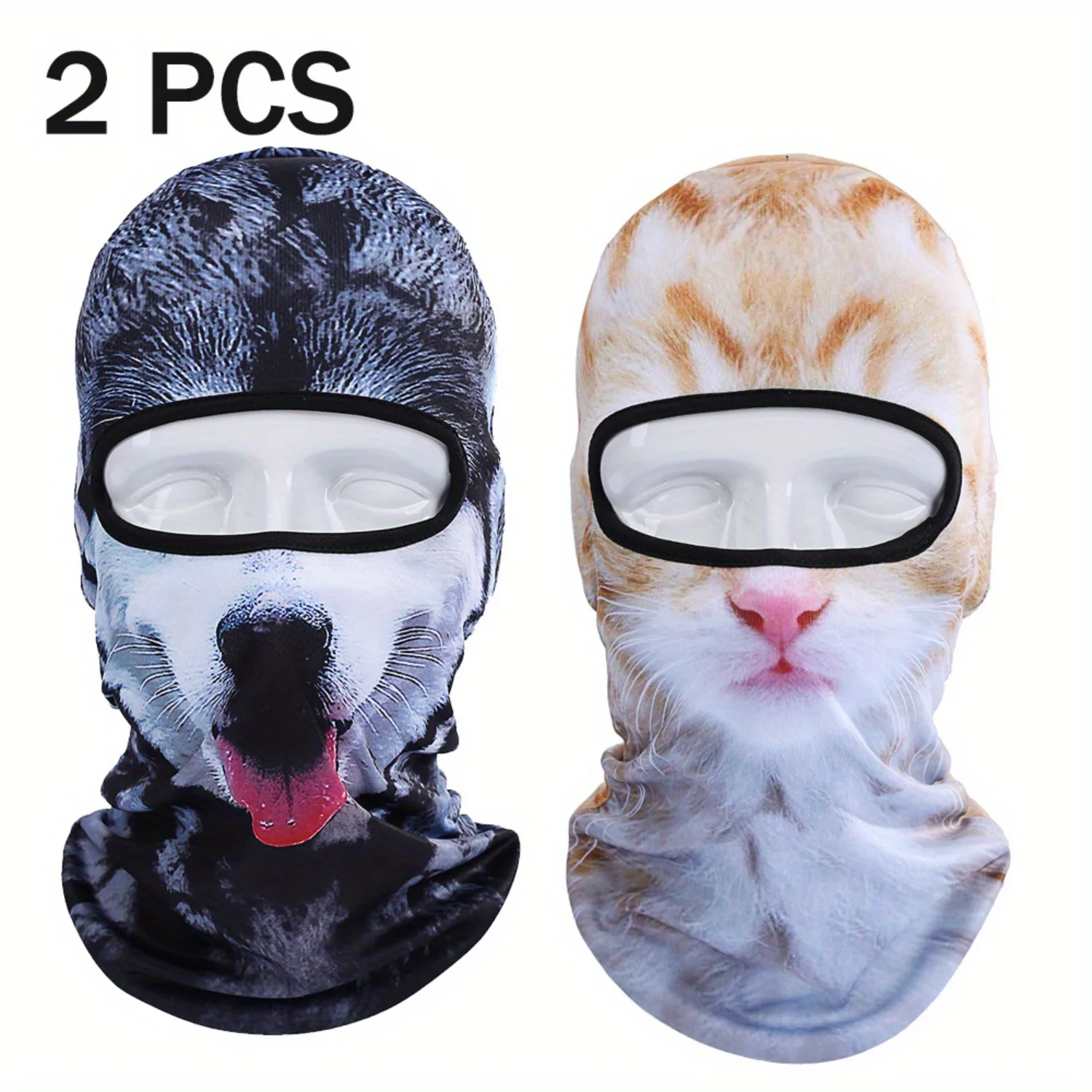 

2 PCS Husky Dog Cat Printing Balaclava Face Mask for Men Women - Cute Full Face Coverage