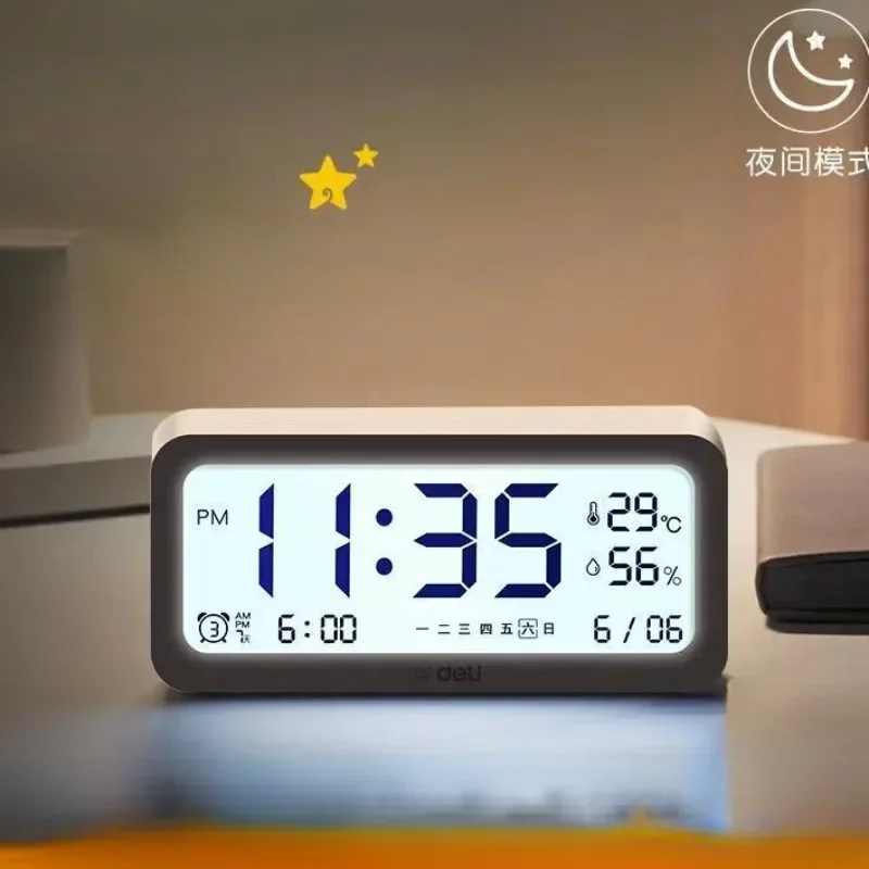 Xiaomi Deli Alarm Clock Desktop Household Alarm Clock Digital Clock Bedroom Living Room Alarm Clock Creatives Bedroom Decoration