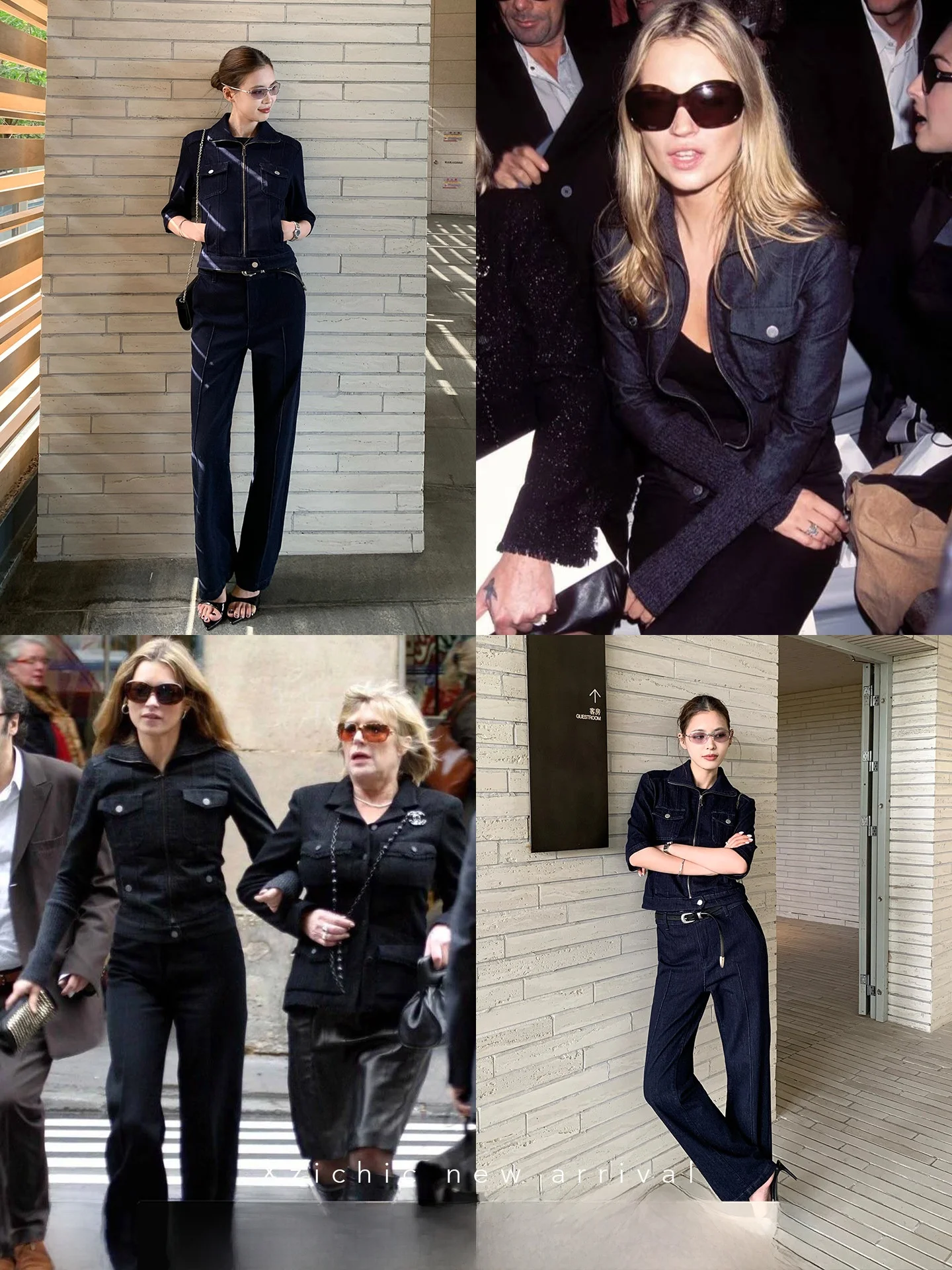 

Xzichic Classic Blue Denim Jaet And Pants Set Women's Faion Spring Summer Casual Sle Long Sve Zipper Closure Suit