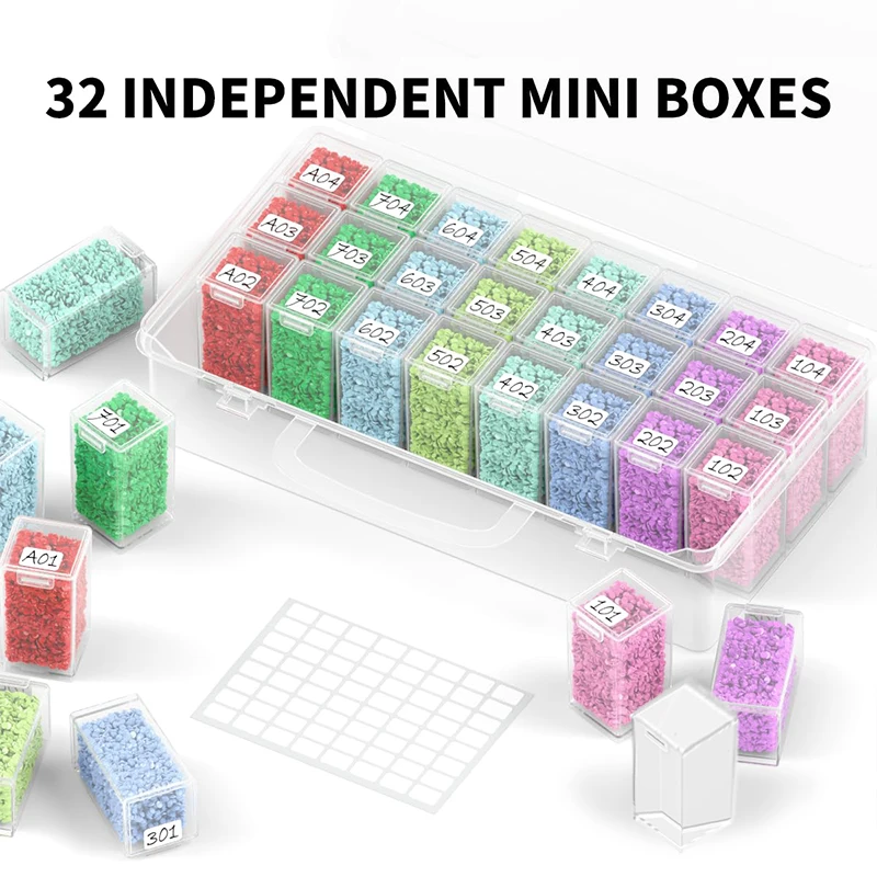 

1 шт., 32 сетки, коробка для хранения алмазного искусства, прозрачный квадратный чехол для хранения деталей для рисования, контейнер для хранения, органайзер для бусин
