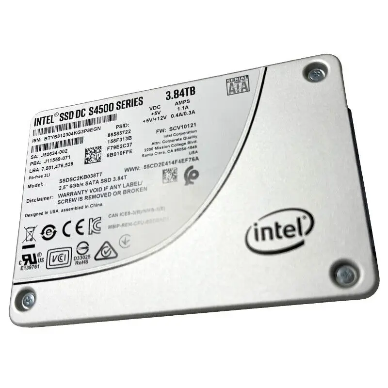 Intel SSD S4500 Série DC 2.5 "SATA3 Solid State Drive, 2.5", 1.92TB, 960GB, 3.8TB, 960GB, Saúde, 95% +