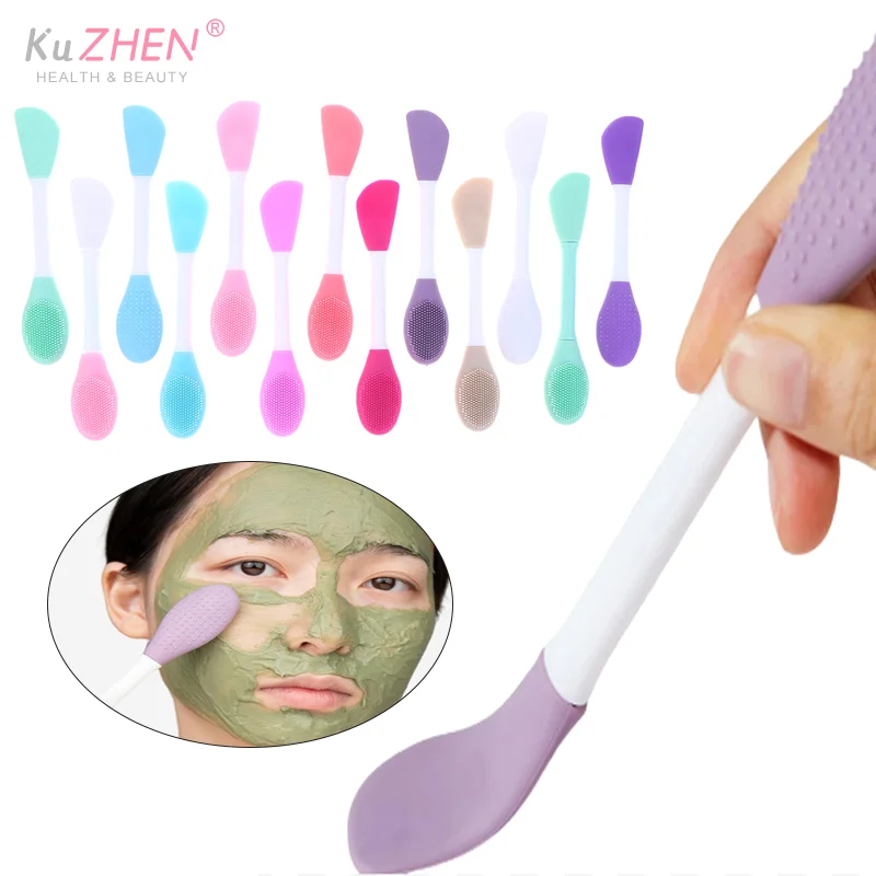 1PC Siliconen Dubbele Hoofd Gezichtsmasker Borstel Facial Exfoliëren Mee-eter Verwijderen Cleanser Brush Modder Film Spatel Gezichtsverzorging tool