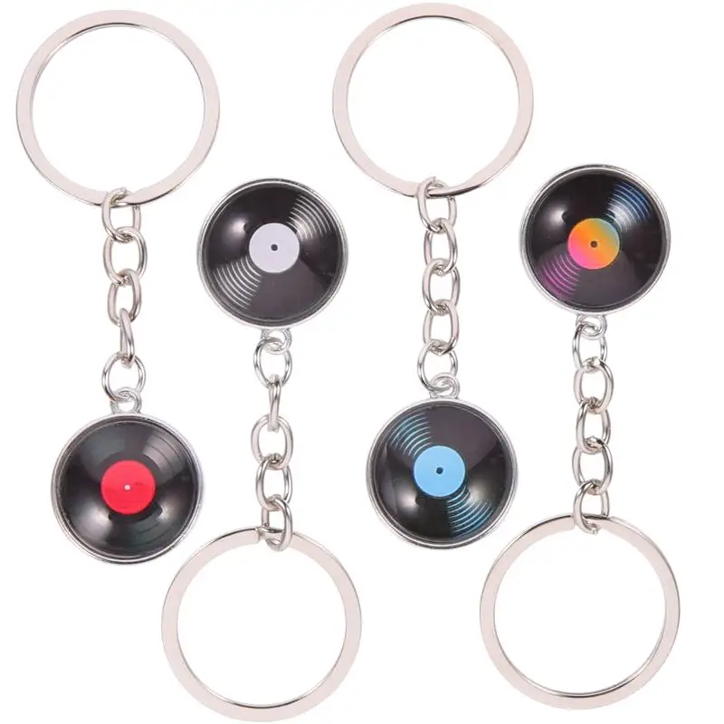 

4Pcs Vinyl Record Keyring Key Ring Men Women Gift Records Phonograph Time Gemstone Keychain Jewelry Luggage Key Ring Pendant