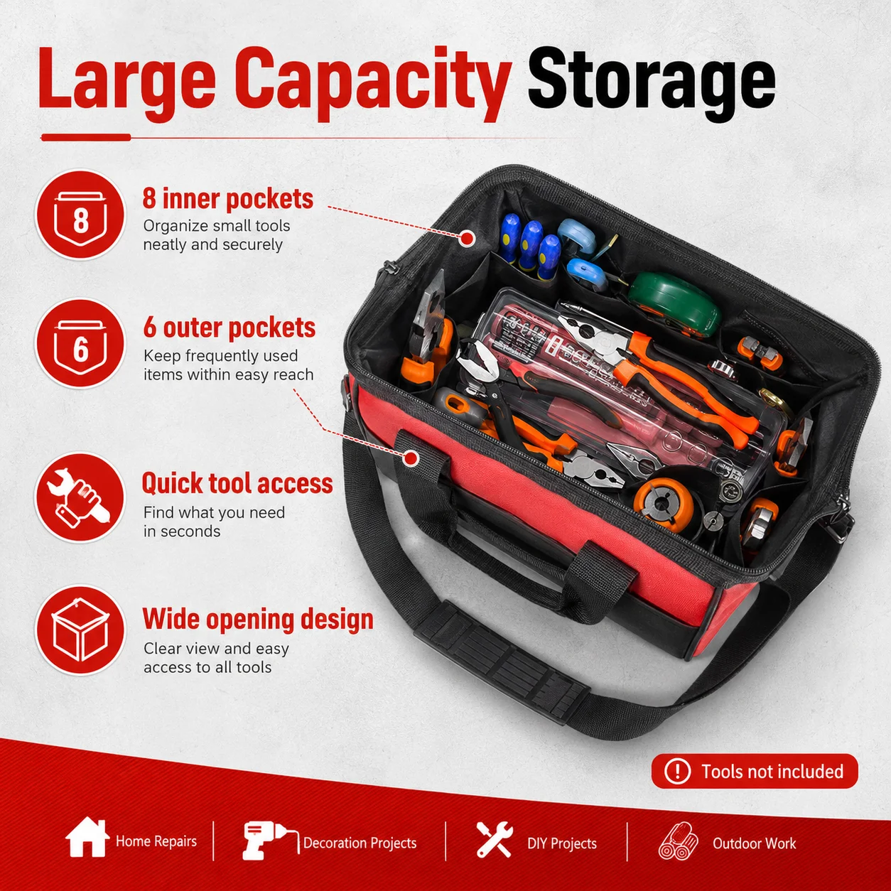 PINMOAP 1P Electrician Tool Bag Portable Multi Pocket Electrical Tool Organizer Pouch For Screwdriver Pliers Wire Cutter Storage
