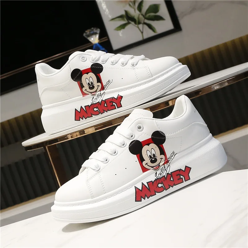 

Mickey Mouse Cartoon Sneakers Autumn Lightweight Breathable Anime Ins Fashion All-Match Thick Bottom Casual White Skate Shoes