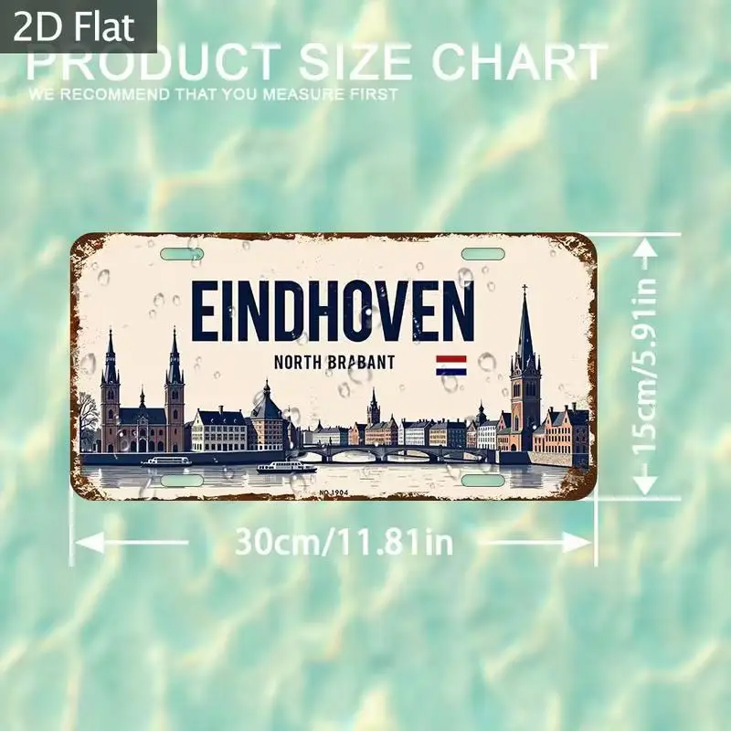 Eindhovens Nummernschild im Retro-Rustikalen Stil, 2D Flaches Aluminium-Blechschild für Niederländische Reise-Souvenirs, Auto