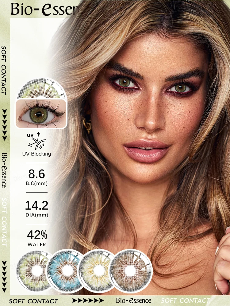 Bio-essence 2 Stück Farbige Kontaktlinsen Hochwertige Graue Linsen Natürlicher Look Braune Kontaktlinsen Blaue Farbige Pupillen Kosmetische Schönheit