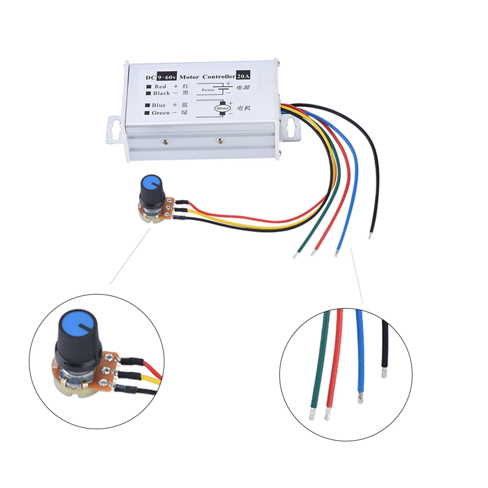 PWM DC 9-60V 20A 1200W 25KHz モータースピードコントローラースピードレギュレータスイッチ新しい
