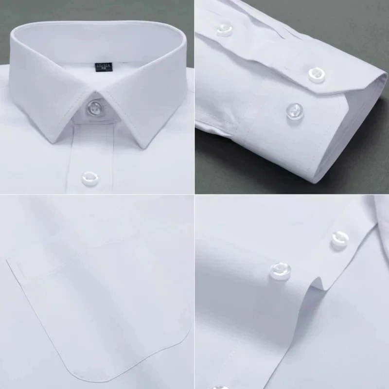 New Cotton Men Classic Long Sleeve Dress Shirt Regular Pocket Fit Formal Business Work Office Casual White Social Shirts S-8XL