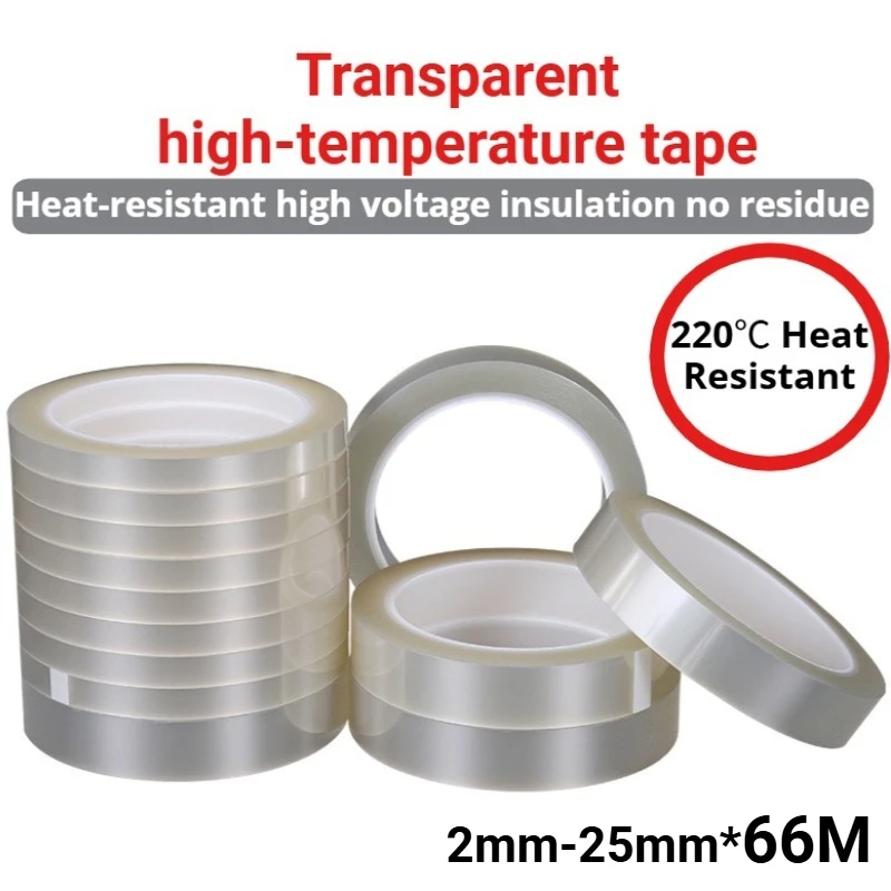 2MM - 25MM 66M PET High-temperature Adhesive Tape Transparent Seamless Insulating Silicone Tape Non-residual Adhesive Insulation
