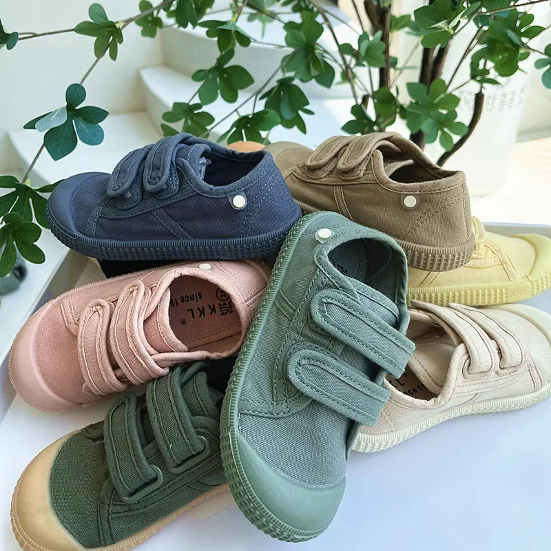 

Children Spring Autumn Lightweight Canvas Shoes 2-12Years Kids Solid Color Casual Shoes Stain-resistant Sneakers Students Shoes