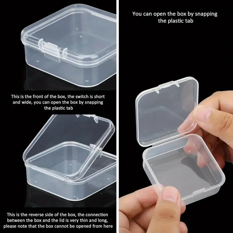 100 transparent window storage boxes with opening and closing lids - organizer of transparent plastic jewelry, jewelry