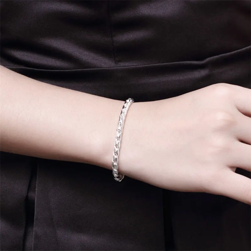 New Charm 925 Sterling Silver Men 8 Inches 4MM Rope Chain Bracelet For Women Fashion Party Hip Hop Punk Jewelry Gift Wholesale