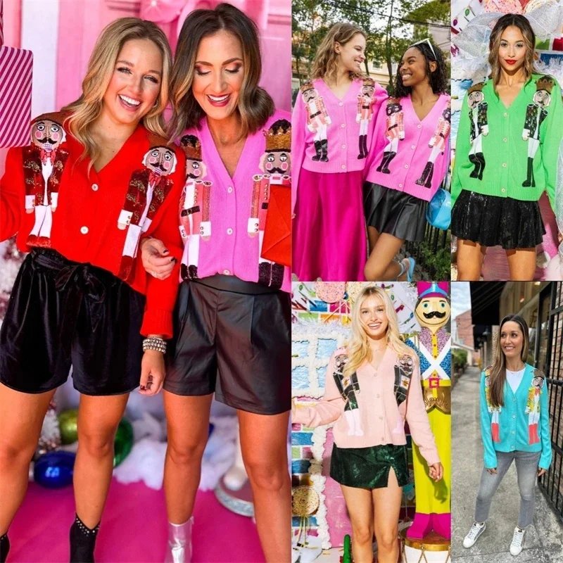 سترة صوفية متماسكة من الترتر للنساء كاجوال للعطلات وحفلات الكريسماس هدية مريحة للعائلة للسيدات المراهقات