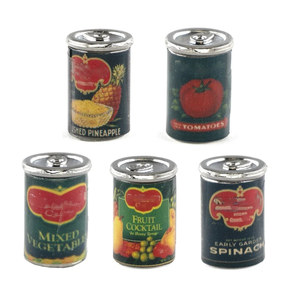 5Pcs 1/12 Doll House Miniature Metal Canned Fruit Simulation Food Can Model Toy Mini Decoration Dollhouse Accessories