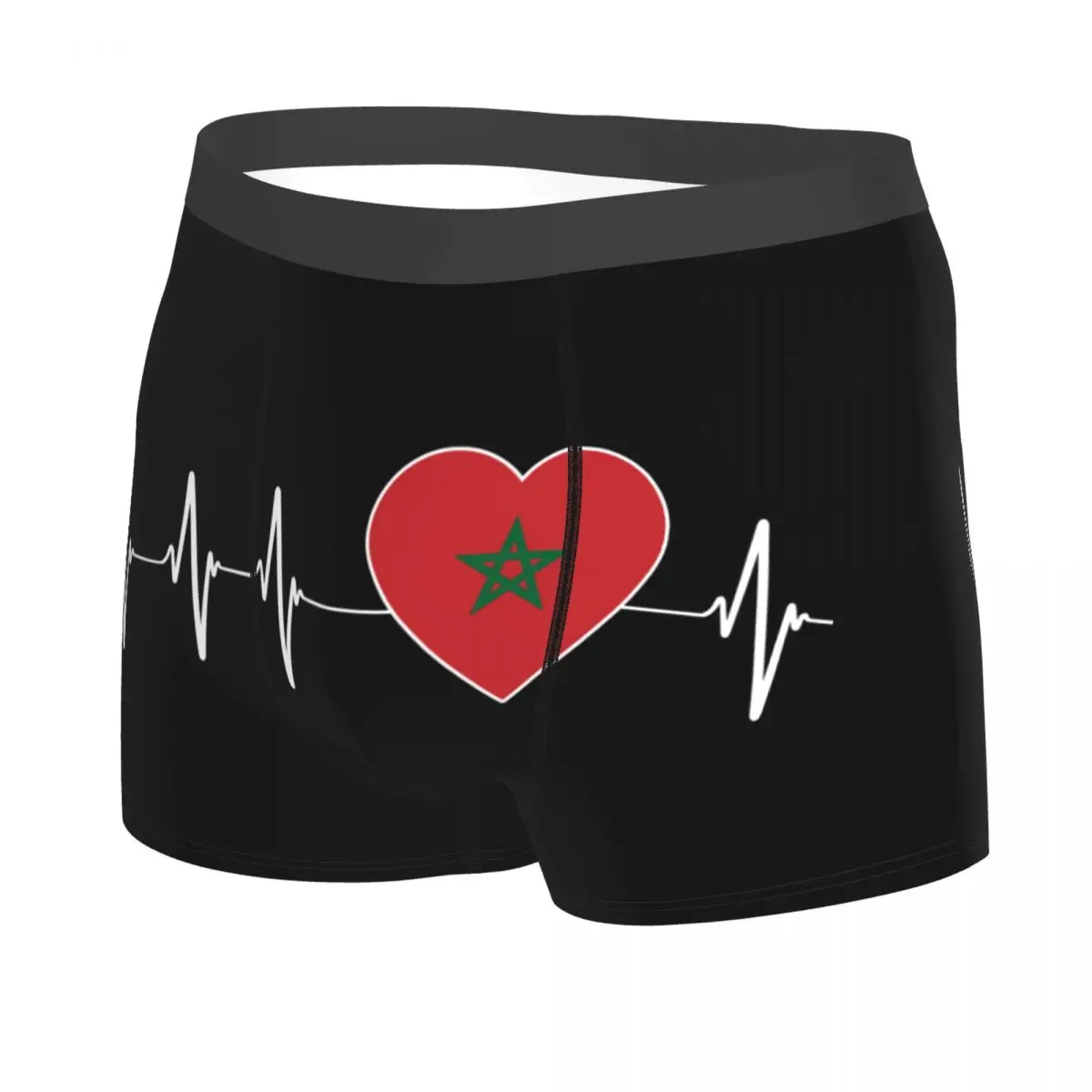 Custom Heartbeat Morocco Country Flag Underwear Male Printed Moroccan Heart Family Boxer Shorts Panties Briefs Soft Underpants