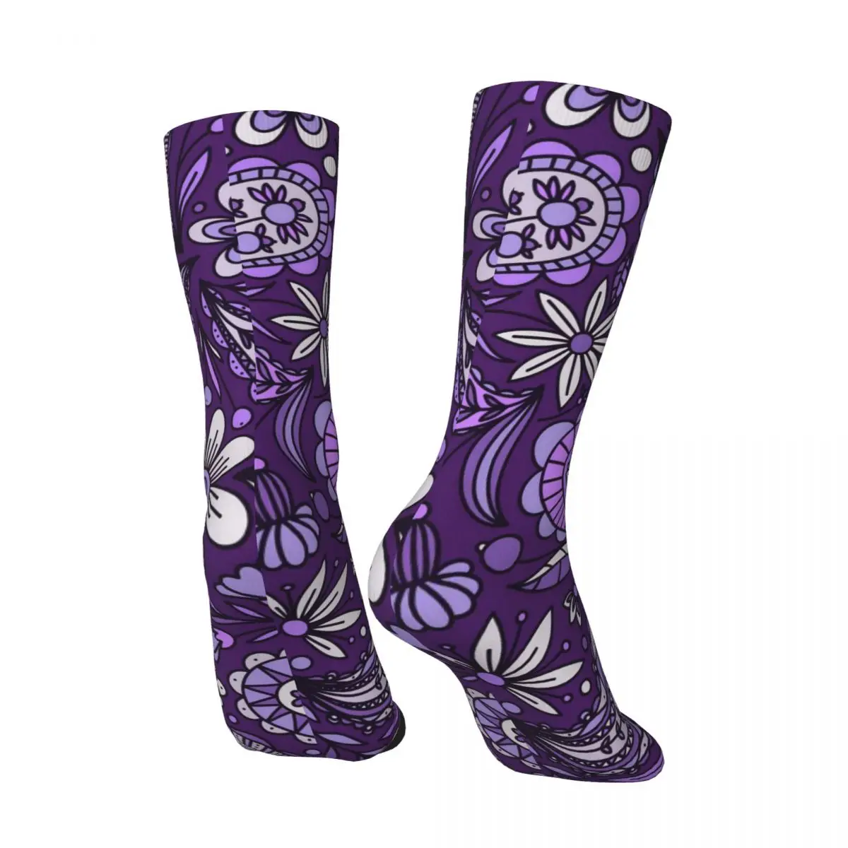 Boho Paisley Socken Weiß und Lila Freizeitstrümpfe Frühling Antibakterielle Paar Socken Atmungsaktive individuelle Laufsportsocken