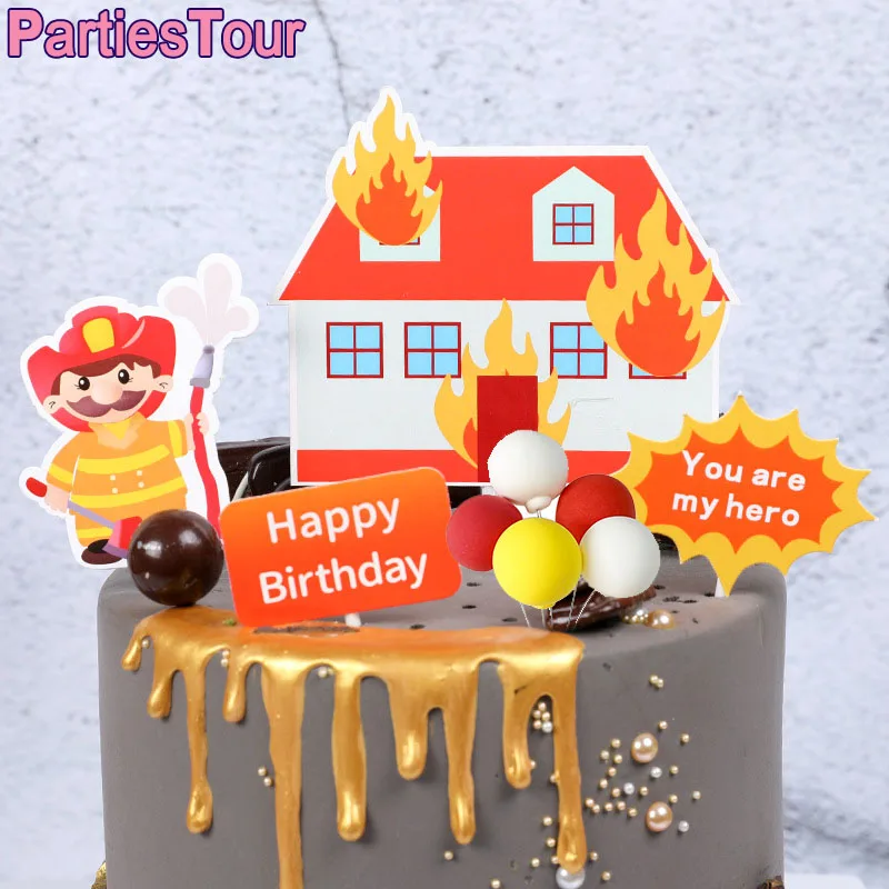 Acryl Feuerwehrauto Kuchen Dekoration Feuerwehrmann Alles Gute zum Geburtstag Kuchen Topper Feuer Feuerwehrmann Thema Jungen Geburtstag Party Dekoration Lieferungen – Detail 6