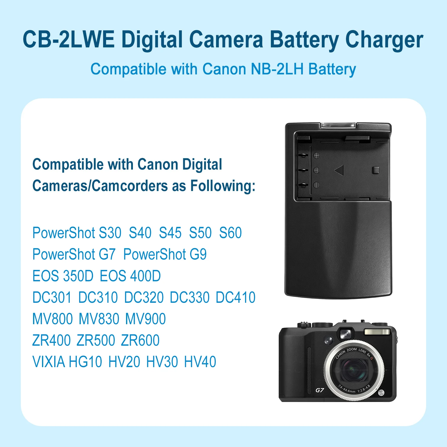 CB-2LWE CB-2LTE Akkuladegerät für Canon FV500, M20, M30, M10, M200, S30, S40, S45, S50, S60, S70, S80, G7, G9 Kamera NB-2LH NB-2L CB2LWE – Detail 3