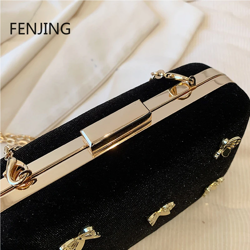 Black Velvet Butterfly Clutches Womens 2023 New Chain Shoulder Messenger Bags Evening Party Bags Day Purse Luxury Small Handbags