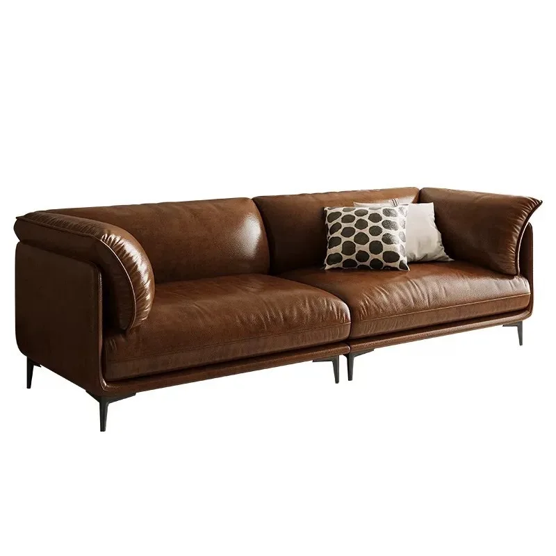 Italian Nordic retro oil wax leather sofa, simple first-layer cowhide medieval home sofa