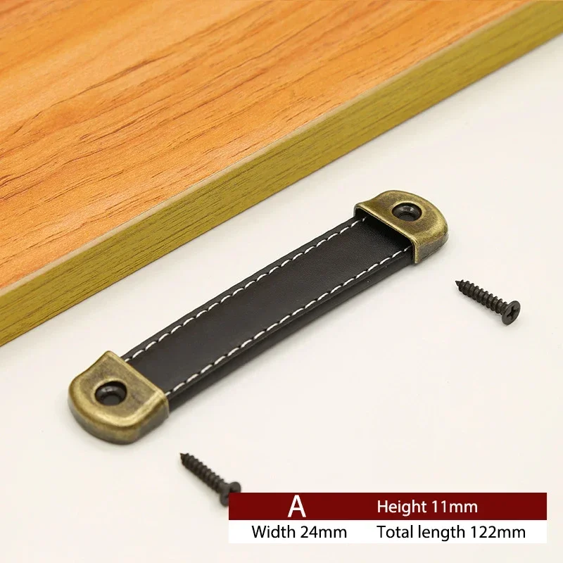 1PCS Genuine Cowhide Leather Cabinet Handle Soft Drawer Pull for Wardrobe Door Jewelry Box Home Decor Hardware
