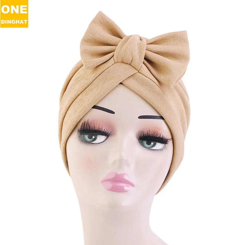 The 2024 Popular National Wind bow Turban hat Solid color National hat Elastic Wrap Turban Lndian hat