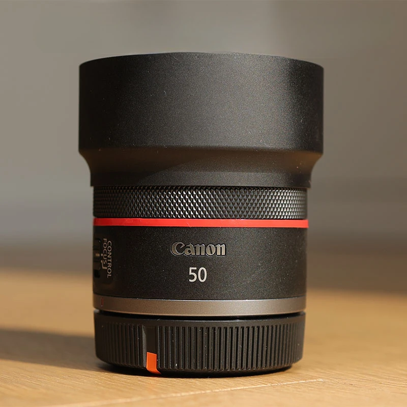 Custom fitted Canon RF 50mm F/1.8 micro single lens 50 f1.8 hood can be backbuckled