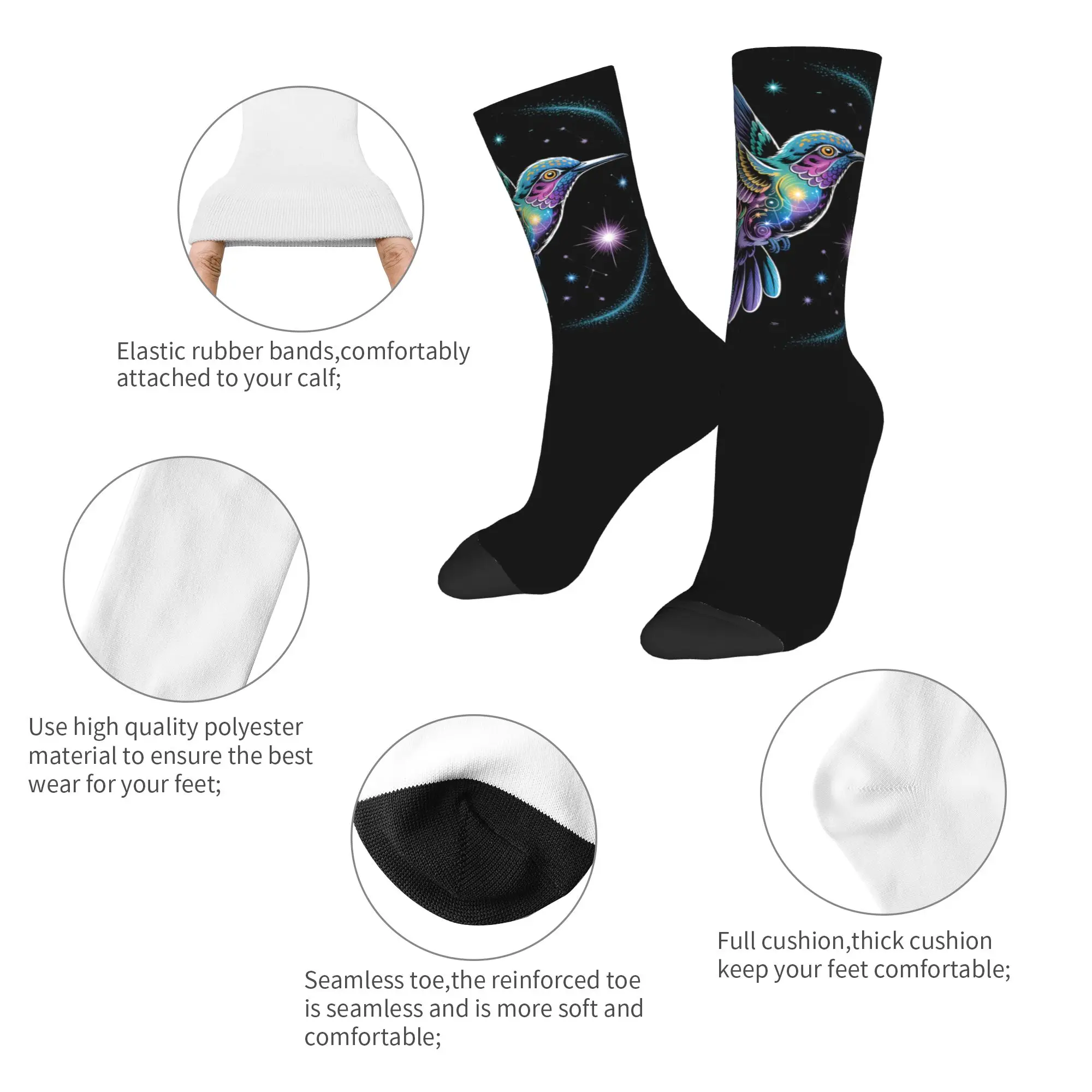 Harajuku Hummingbird Animal Lover Art Tropical Bird Football Socks  Polyester Middle Tube Socks for Unisex Non-slip