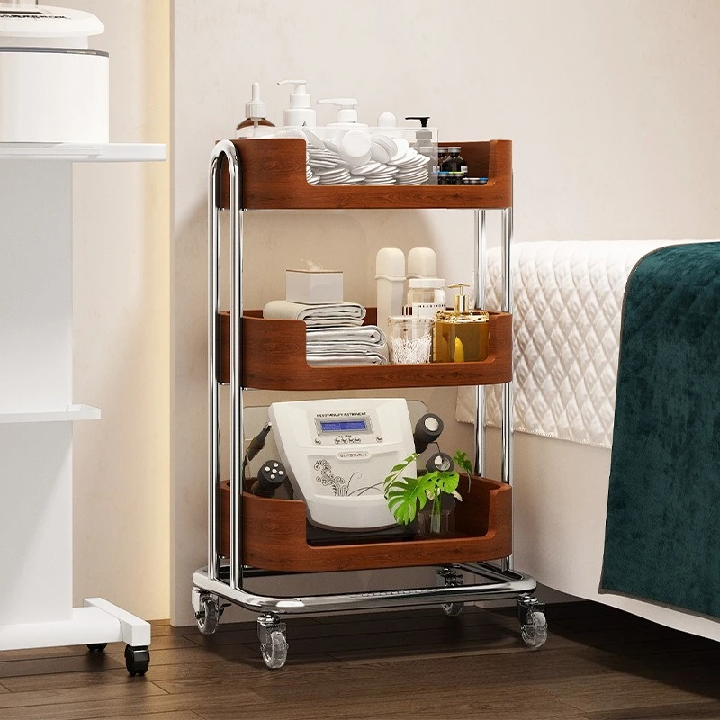 Solid Wood Storage Holders Living Room Storage Racks Modern Movable Side Table with Wheels Creative Multilayer Organize Racks