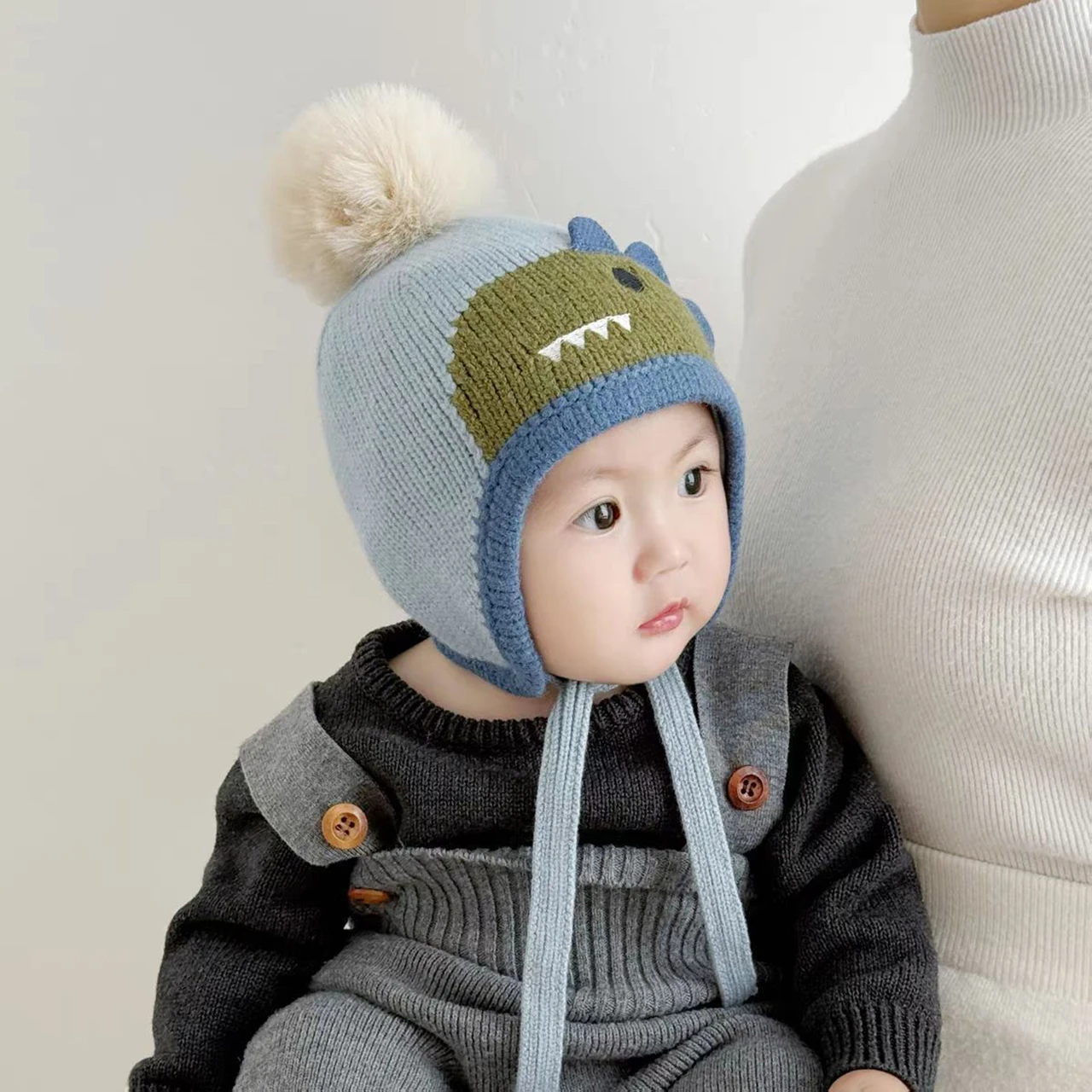 Cute Cartoon Animals Pompom Hat Baby Ear Protection Winter Warm Toddler Knitted Cap Beanies 6-36Month Kids Woolen Crochet Bonnet view 4