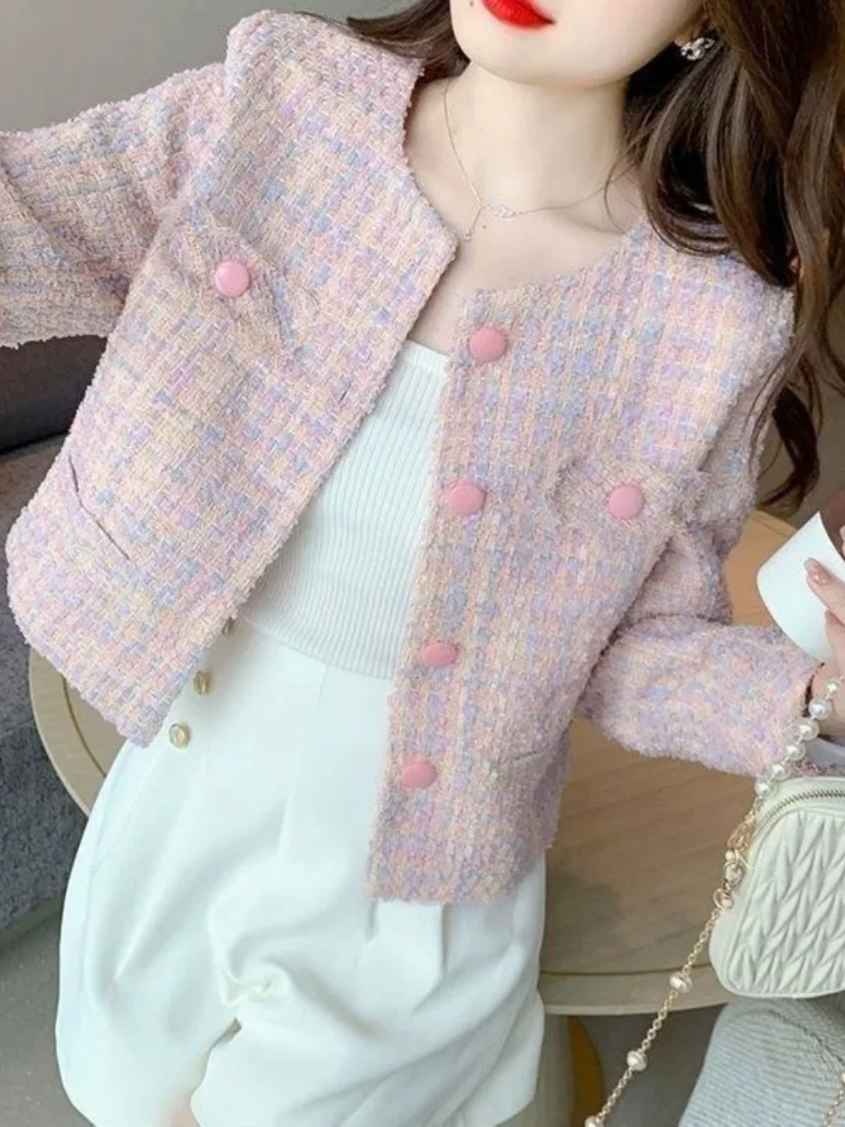 Slimming Short Sleeveless Women's Jacket Korean Style Spring Autumn New Long Sleeve Ladylike High-End Feel Outerwear