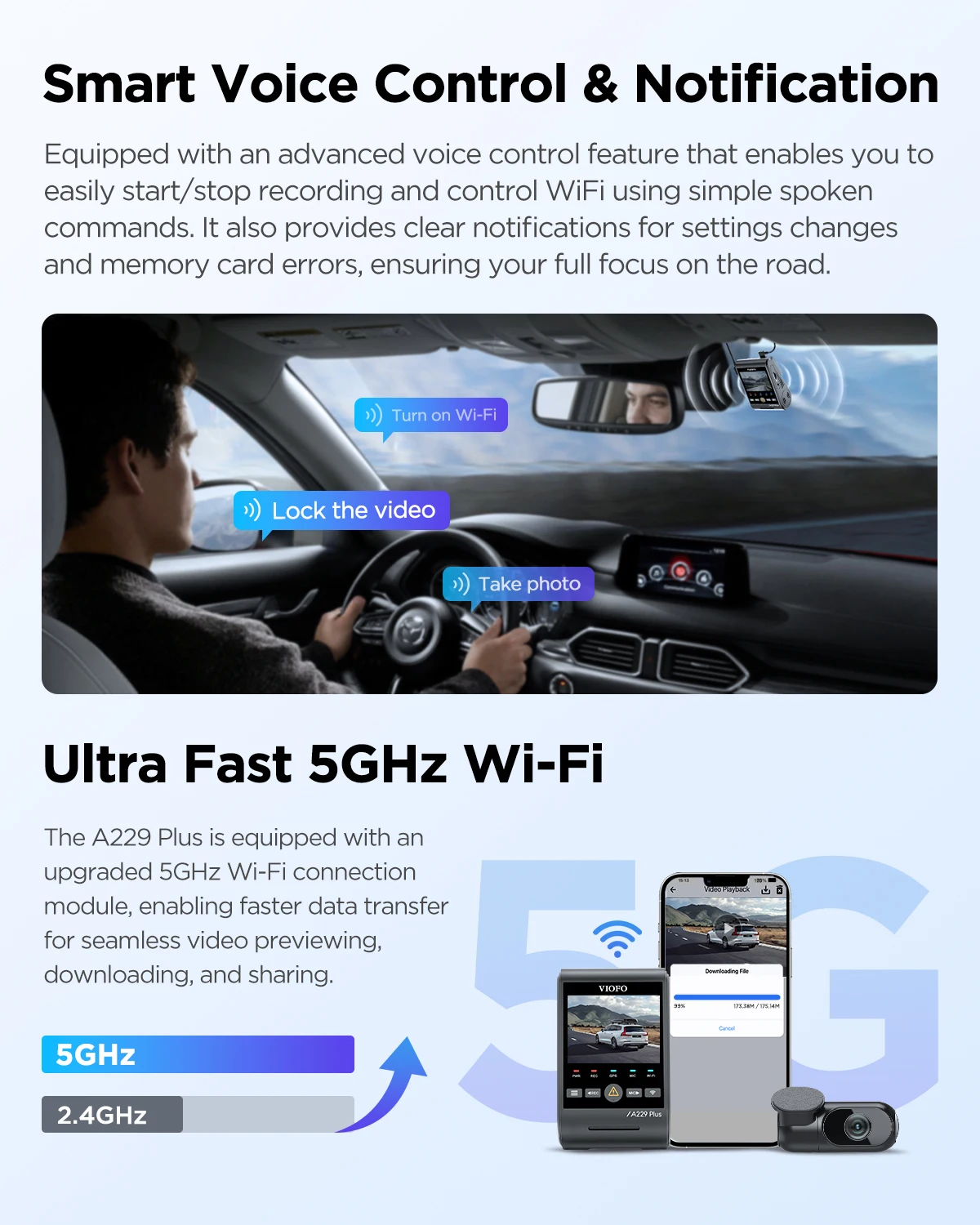 Viofo a229 plus carro dvr 2k hdr gravador de vídeo 5ghz wi-fi gps controle de voz câmera traço com sony starvis 2 sensor visão noturna