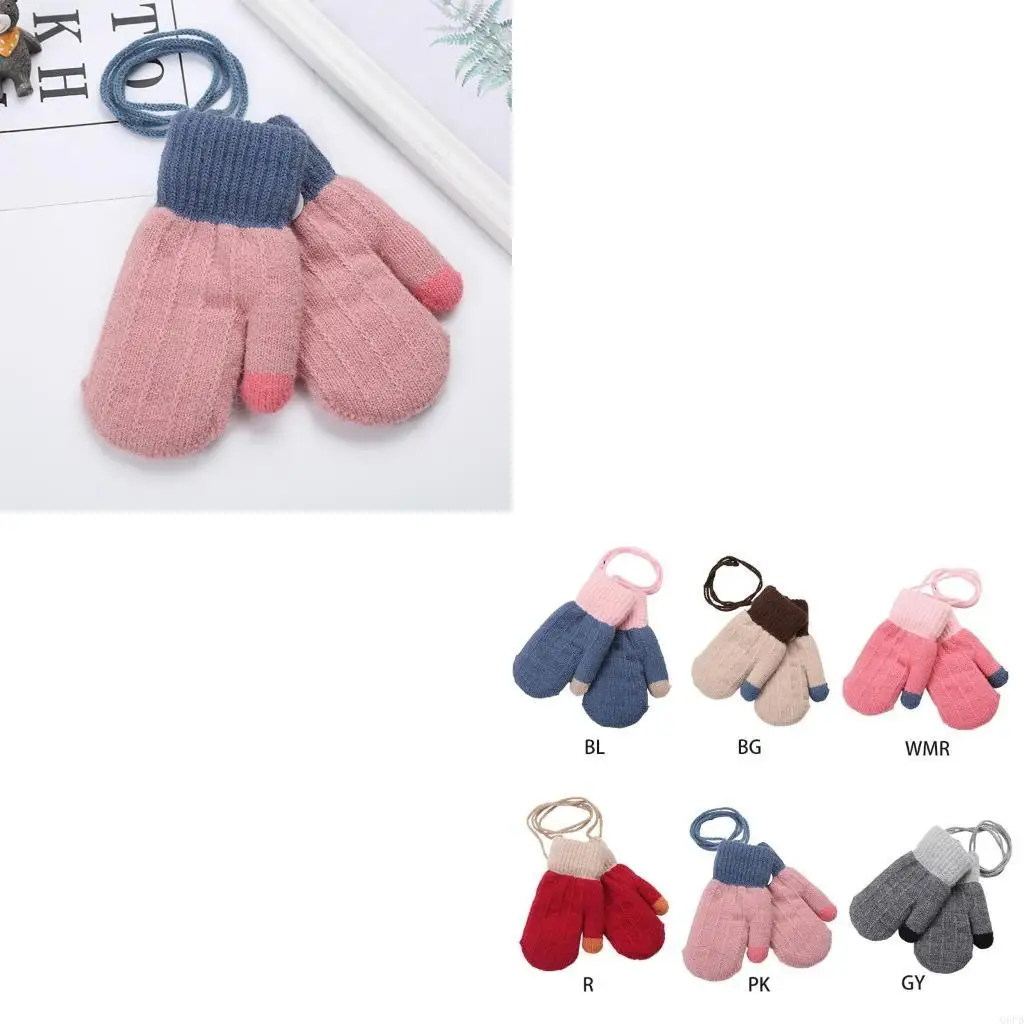 

Fleece Lined Mittens Kids Toddler Knitted Gloves with String Full Finger Lining Mittens Fuzzy Fleece Gloves