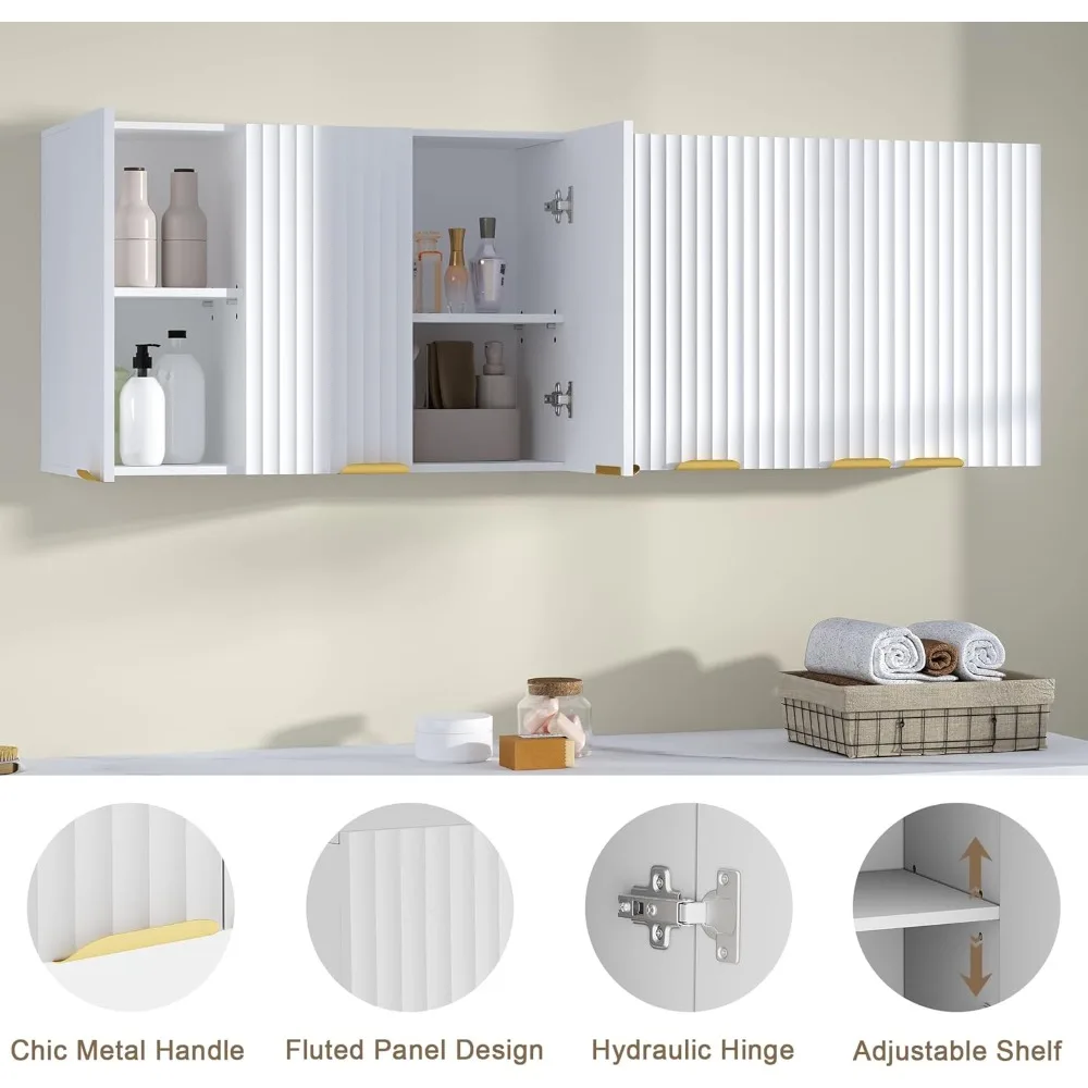3-Door Fluted Bathroom Wall Cabinet with Adjustable Shelf for Kitchen and Bath Storage