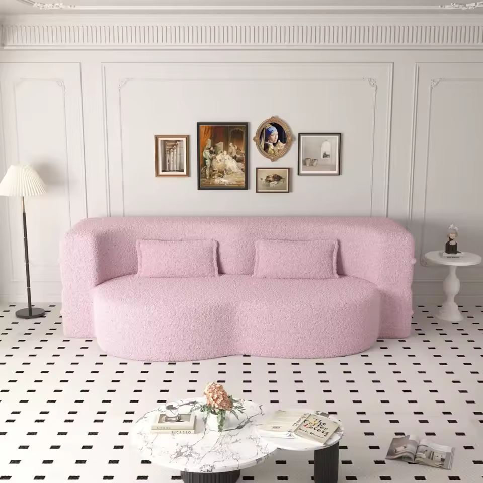 Queen Sleeper Sofa with Pillow, Modern Teddy Fabric Floor & Futon Loveseat Couch, Foam Folding Mattress Sleeper - AliExpress 1503