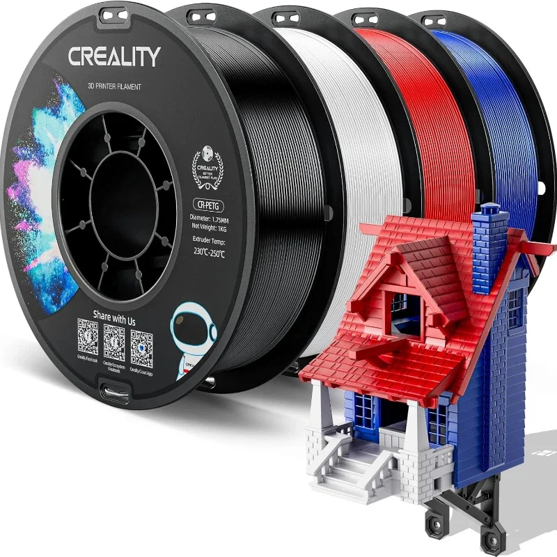

Official Creality CR PETG 3D Printer Filament 1.75mm High Precision Strong Toughness Odorless 4 Rolls/4kg Black+white+red+blue