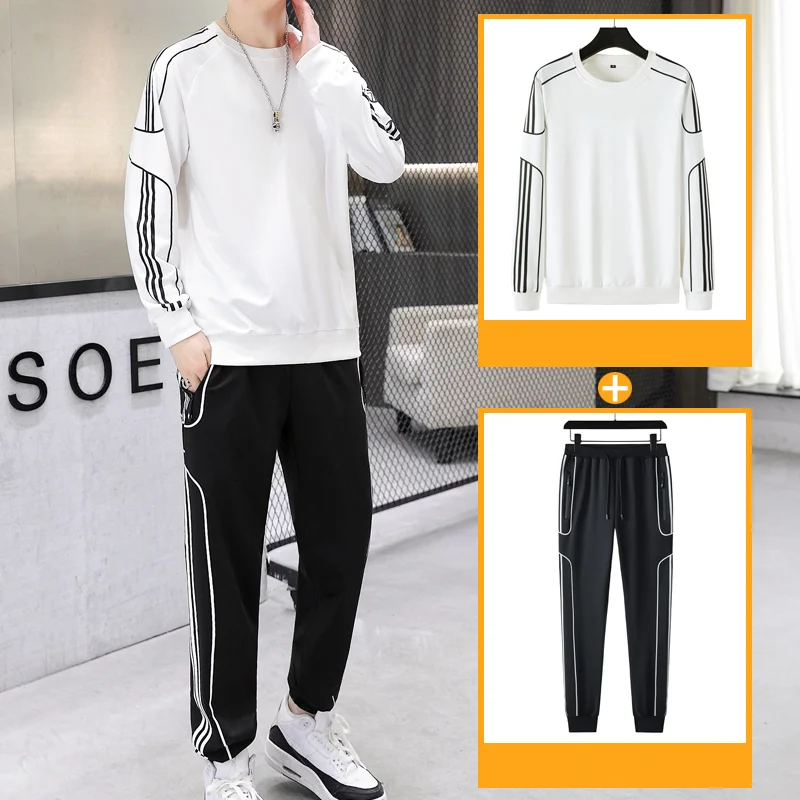 Teenagers Tracksuit Set Plus Size 9XL Sweatshirt 2 Piece Men Tops Jogging Sweat Suit Pants Sports 8XL 7XL White Autumn Clothes